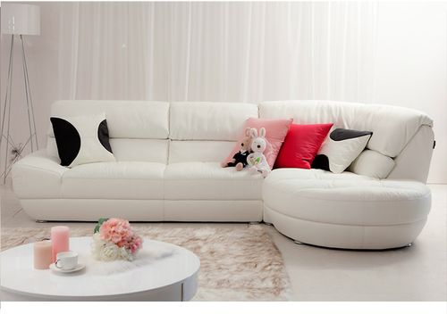 韩式田园小户型白色羽绒沙发 北欧商品房圆角沙发中厚头层牛皮价格,图